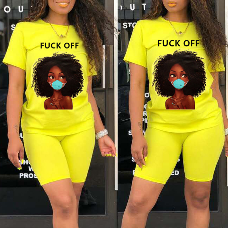 

Lovely Leisure Print Yellow Plus Size Two-piece Shorts Set