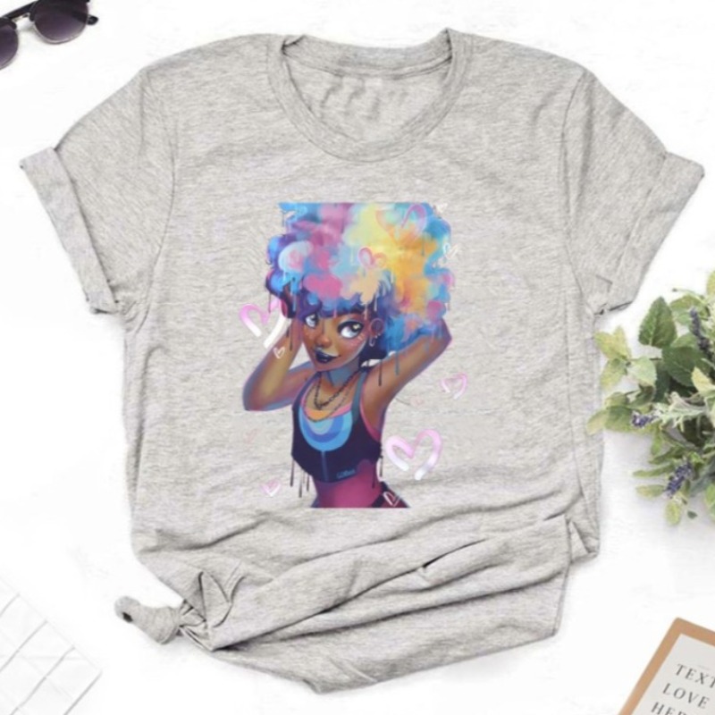 

Lovely Leisure O Neck Cartoon Print Grey T-shirt