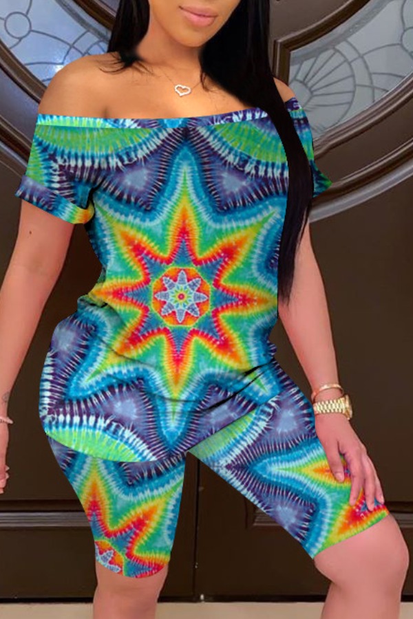 

Lovely Casual Tie-dye Green Two-piece Shorts Set