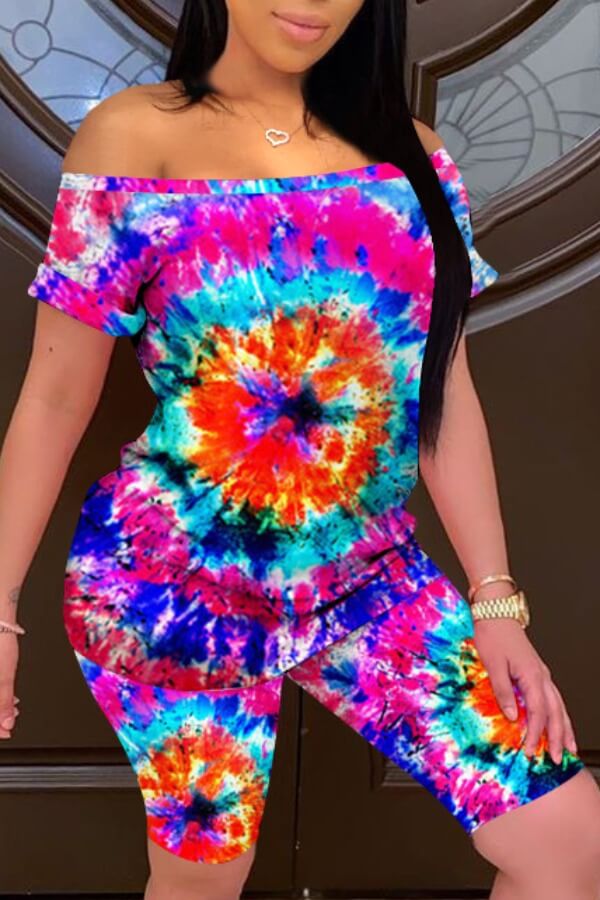 

Lovely Casual Tie-dye Purple Two-piece Shorts Set