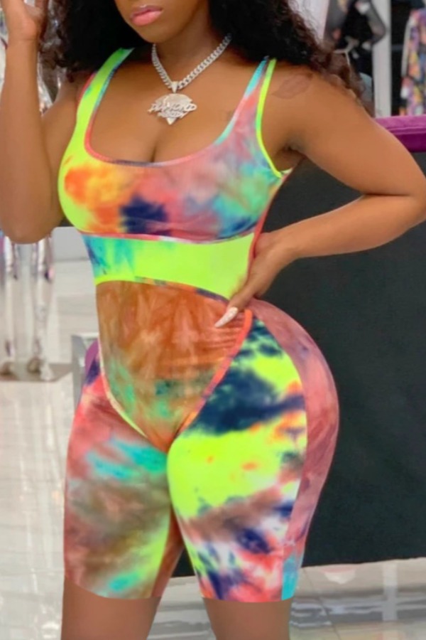 

Lovely Trendy Tie-dye Rose Red One-piece Romper
