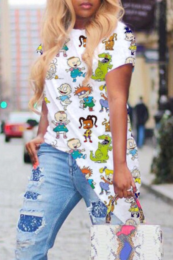 

Lovely Casual Cartoon Print White Blouse