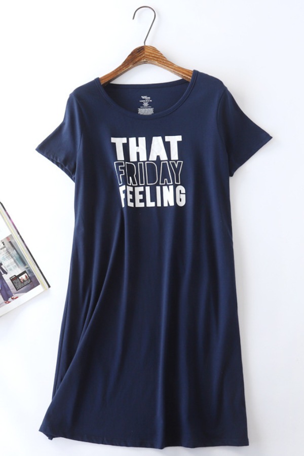 

Lovely Casual O Neck Letter Print Blue Sleepwear