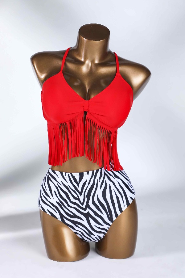 

Lovely Tassel Design Red Two-piece Swimsuit