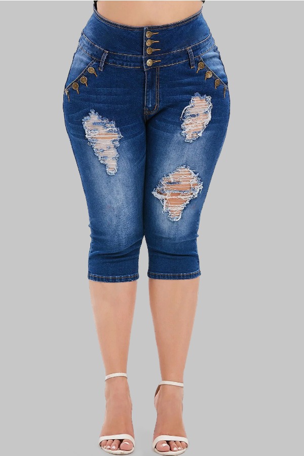 

Lovely Casual Broken Holes Blue Plus Size Jeans