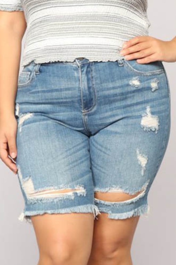 

Lovely Stylish Hollow-out Blue Plus Size Shorts