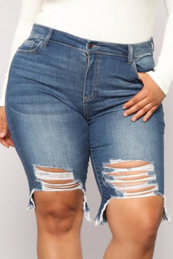 LW Plus Size Stretchy Hollow-out Blue Shorts