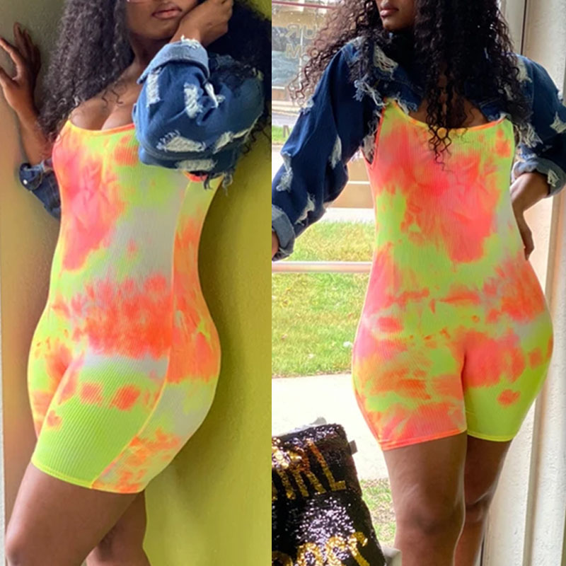 

Lovely Leisure Tie-dye Yellow One-piece Romper