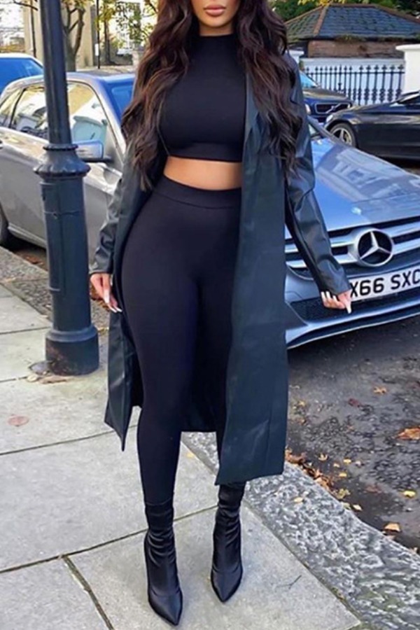 

Lovely Sportswear Skinny Black Two-piece Pants Set