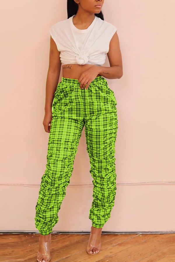 

Lovely Casual Grid Green Two-piece Pants Set