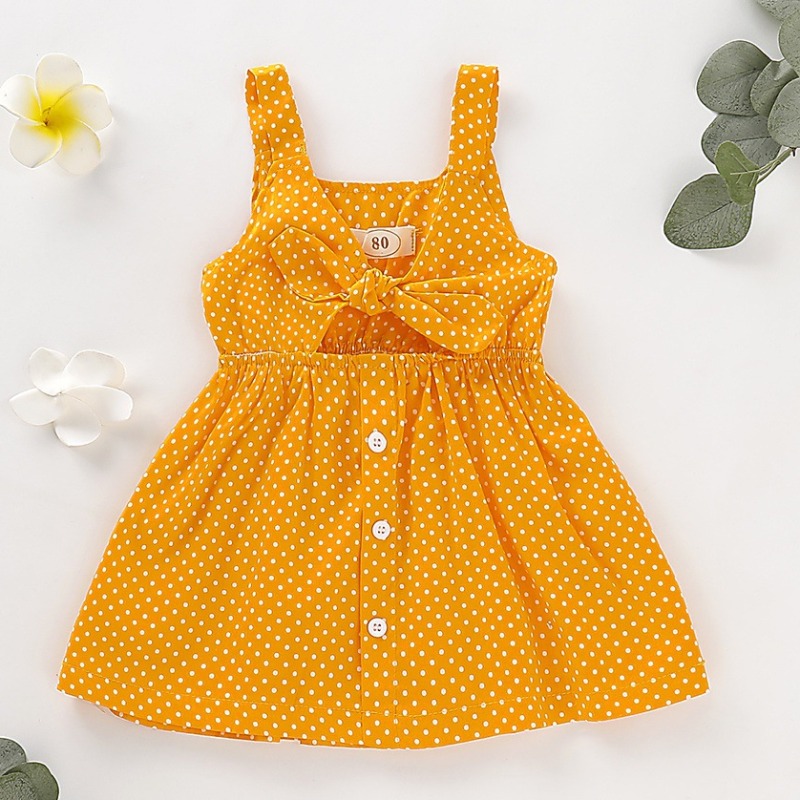 

Lovely Sweet Dot Print Yellow Girl Mid Calf Dress