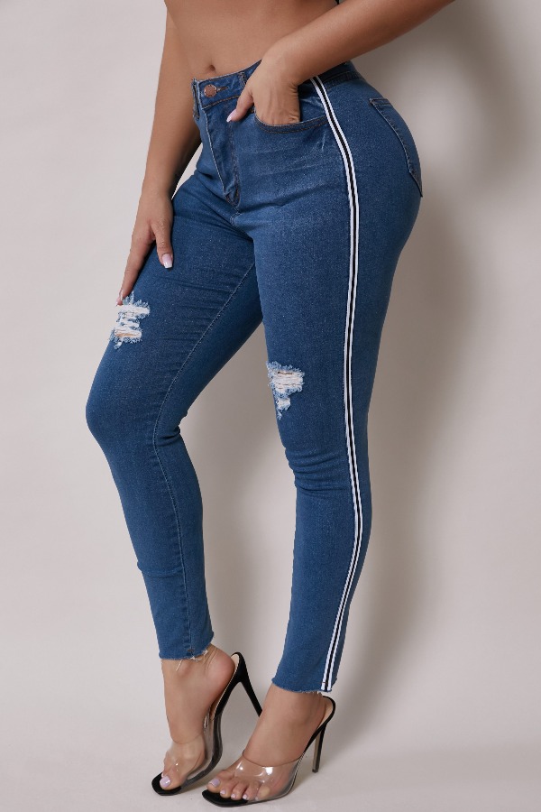 

Lovely Casual Broken Holes Deep Blue Jeans