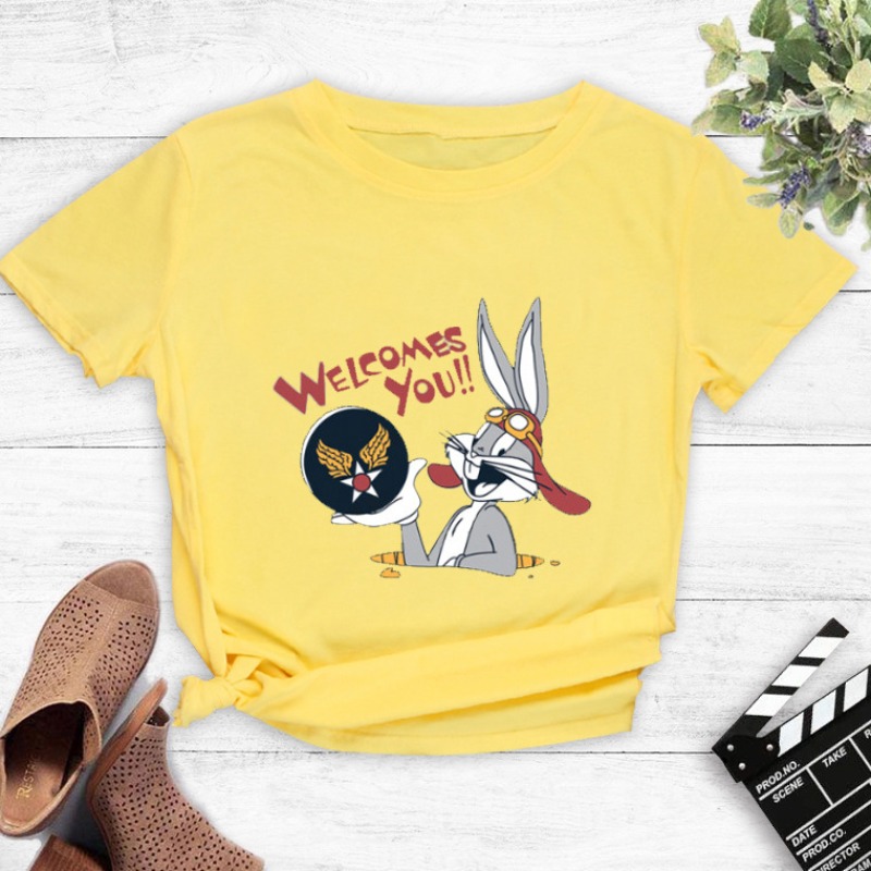 

Lovely Casual O Neck Cartoon Print Yellow T-shirt