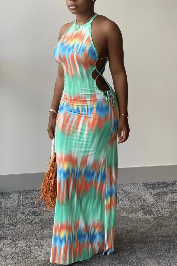 

Lovely Bohemian Tie-dye Green Maxi Dress