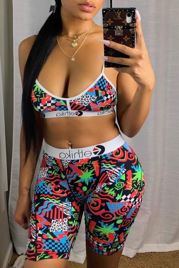

Lovely Sportswear Print Multicolor Two-piece Shorts Set, Multi