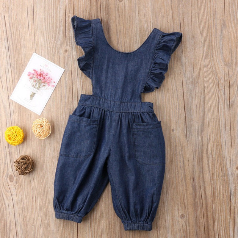 

Lovely Trendy Flounce Design Blue Girl One-piece Jumpsuit