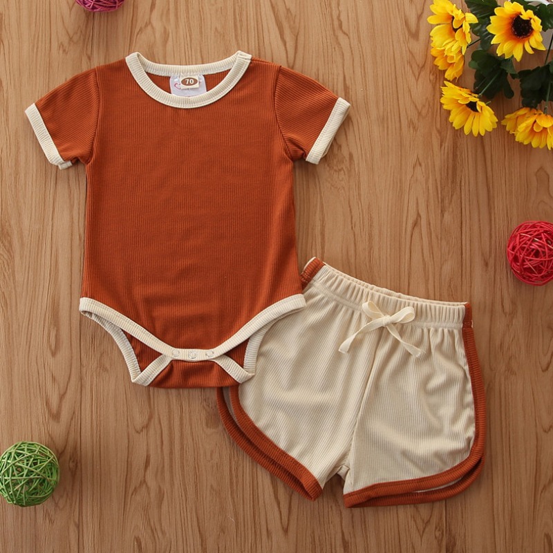 Lovely Casual Patchwork Brown Boy Two-piece Shorts Set