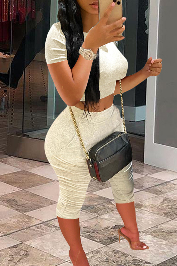 

Lovely Casual Fold Design White Plus Size Two-piece Pants Set