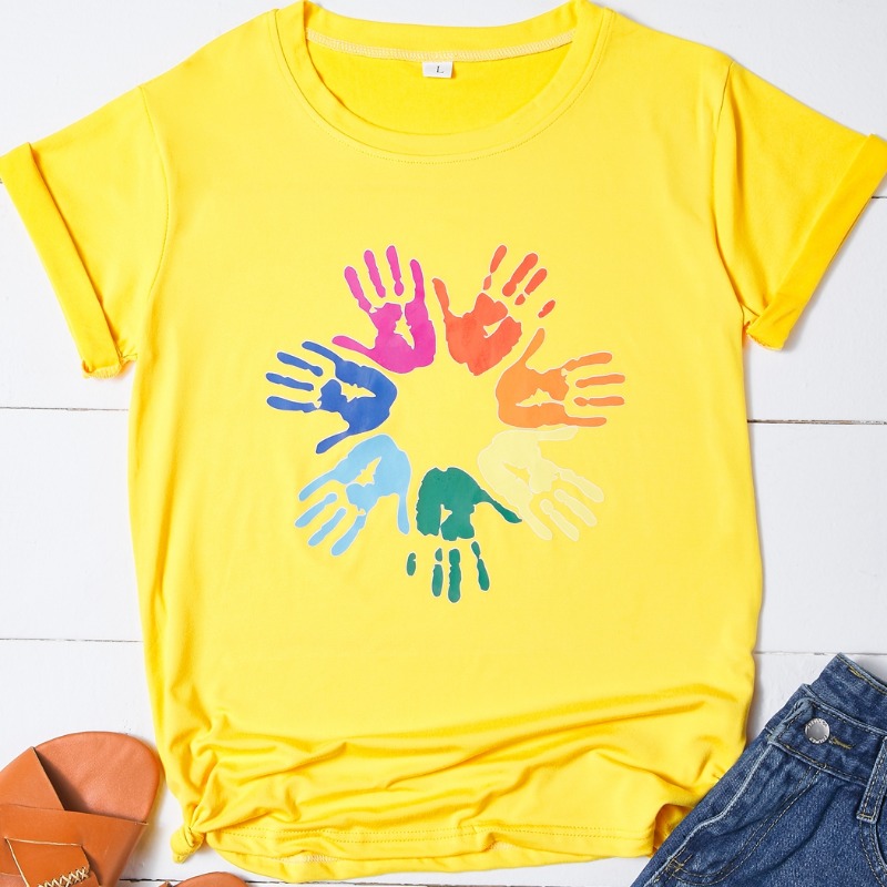 

Lovely Casual O Neck Print Yellow T-shirt