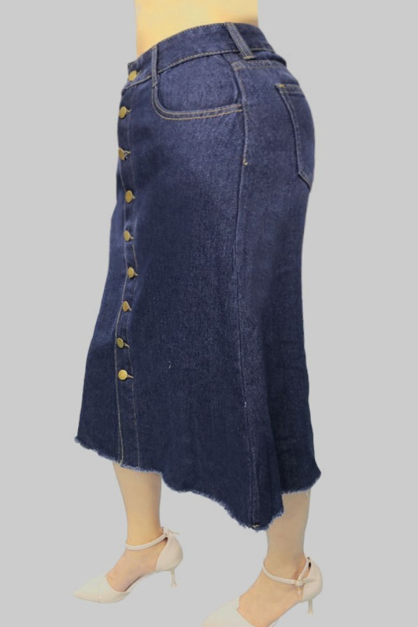 

Lovely Trendy Buttons Design Blue Plus Size Skirts