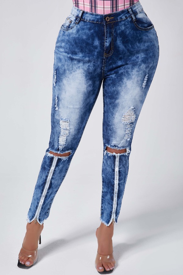 

Lovely Stylish Hollow-out Blue Jeans