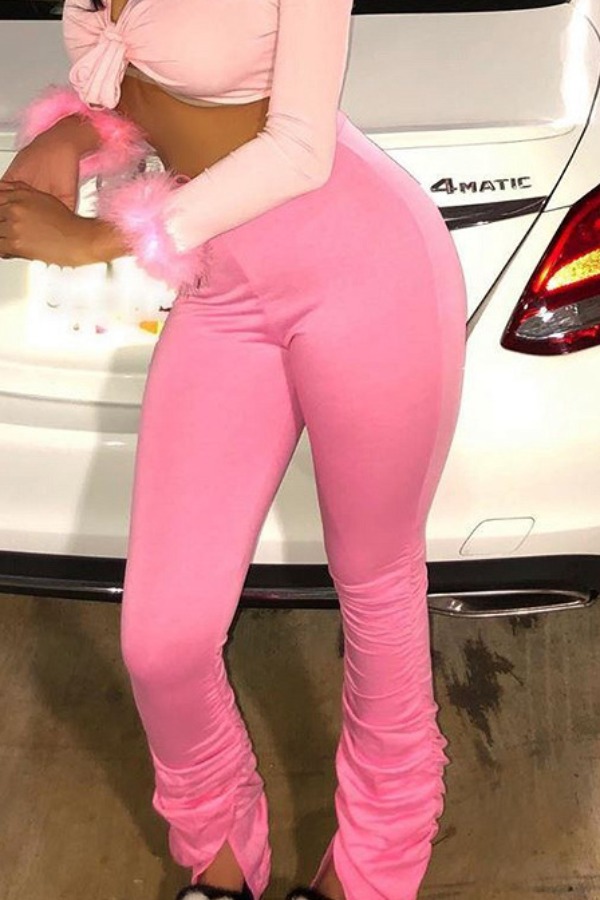 

Lovely Trendy Fold Design Rose Red Pants