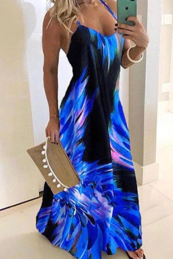 

Lovely Stylish Tie-dye Blue Plus Size Dress