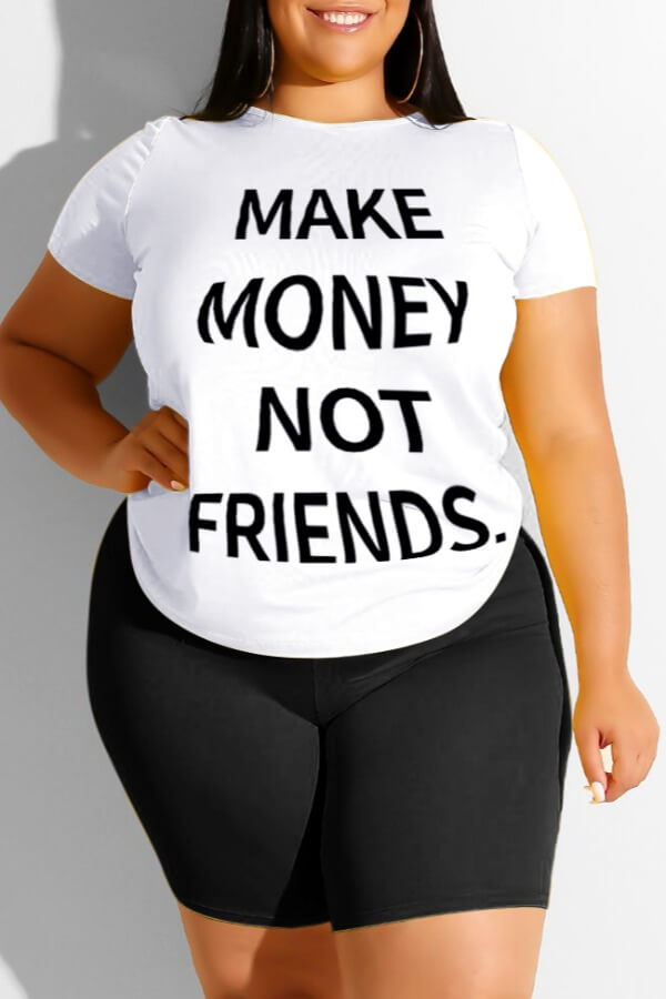 

Lovely Leisure Letter White Plus Size Two-piece Shorts Set