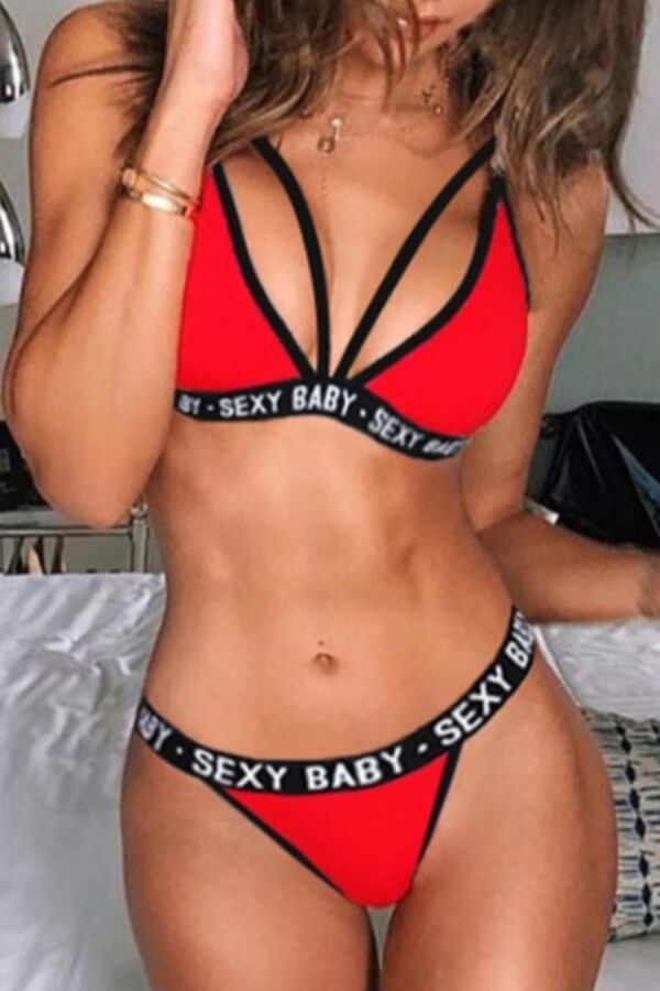 

Lovely Sportswear Letter Red Bra Sets