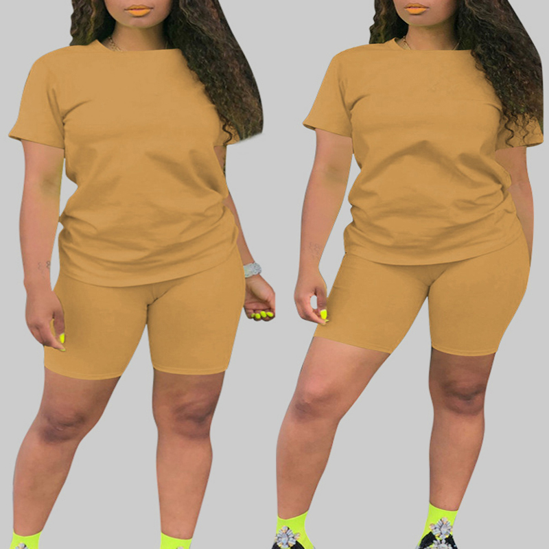 

Lovely Casual Basic Apricot Plus Size Two-piece Shorts Set