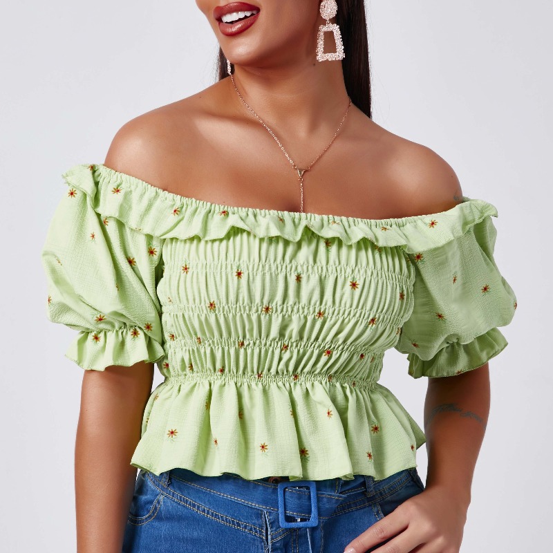 

Lovely Trendy Floral Print Green Blouse