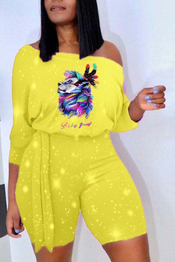 

Lovely Leisure Print Yellow Two-piece Shorts Set