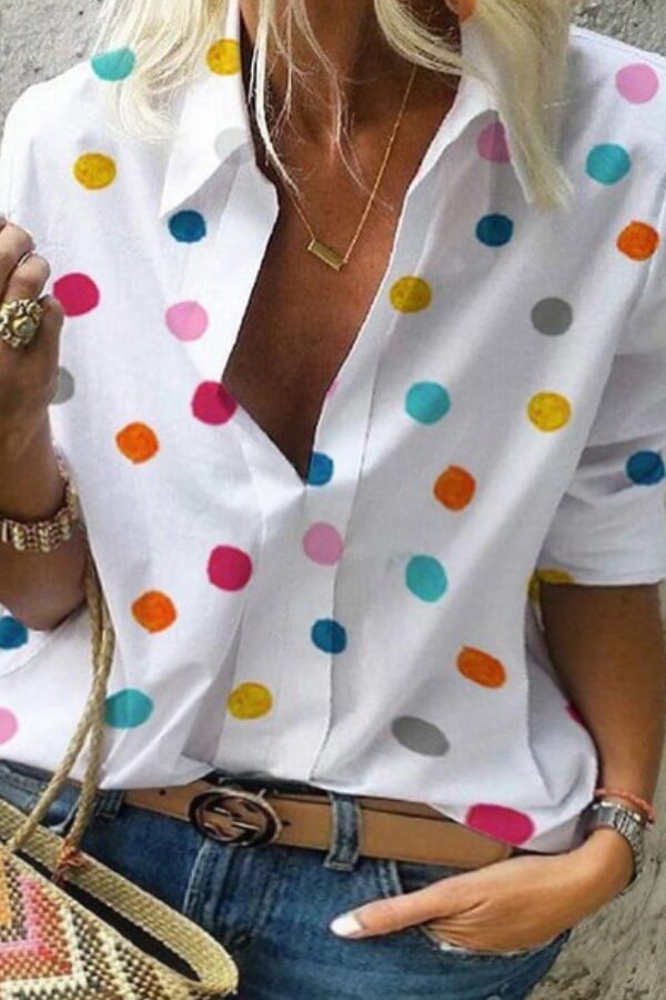 

Lovely Casual Dot Print White Plus Size Shirt