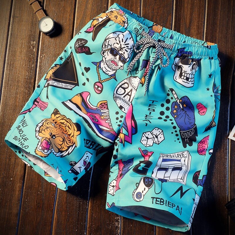 

Lovely Men Stylish Cartoon Print Blue Shorts
