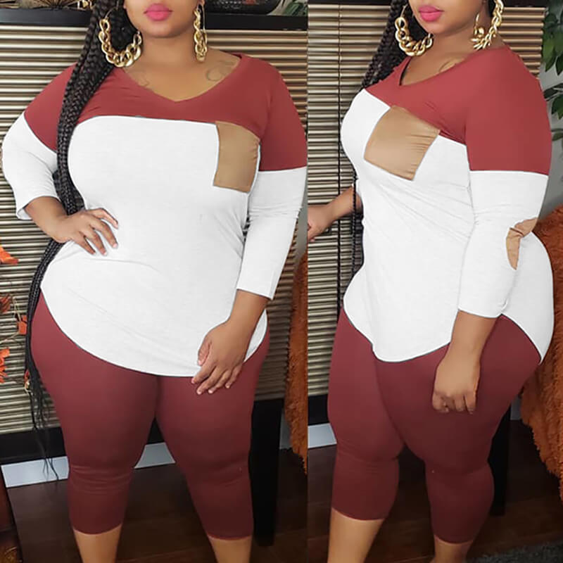 

Lovely Casual Patchwork Red Plus Size Two-piece Pants Set