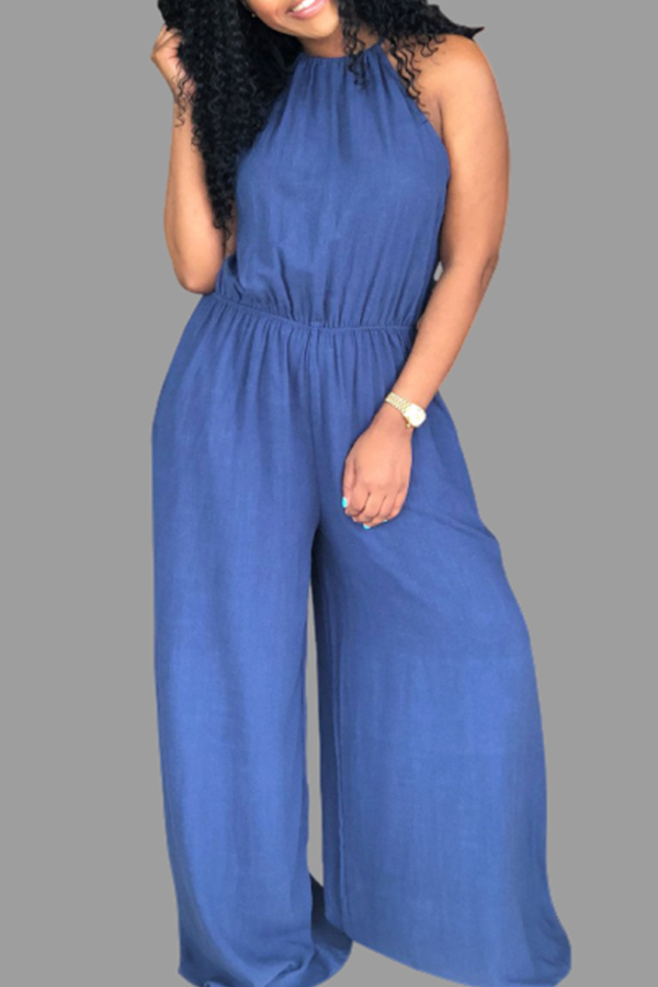 

Lovely Stylish Loose Blue Plus Size One-piece Jumpsuit