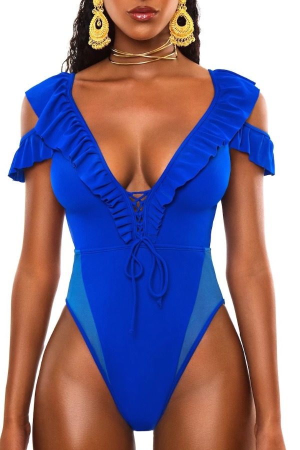 

Lovely Cut-Out Blue One-piece Swimsuit