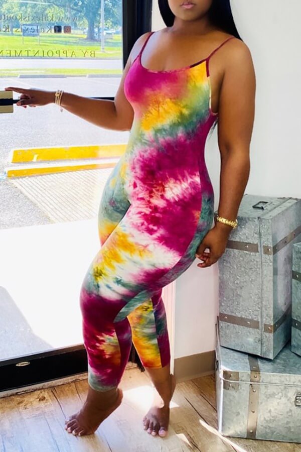 

Lovely Leisure Tie-dye Rose Red Plus Size One-piece Jumpsuit