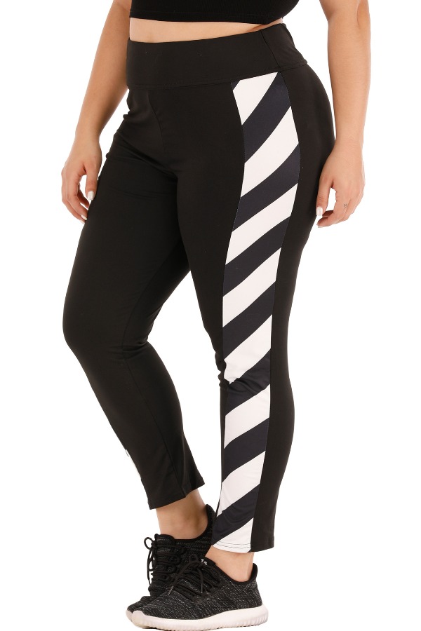

Lovely Sportswear Patchwork Black Plus Size Pants