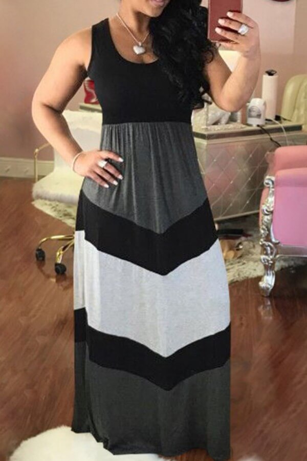 

Lovely Plus Size Casual Patchwork Black Maxi Dress