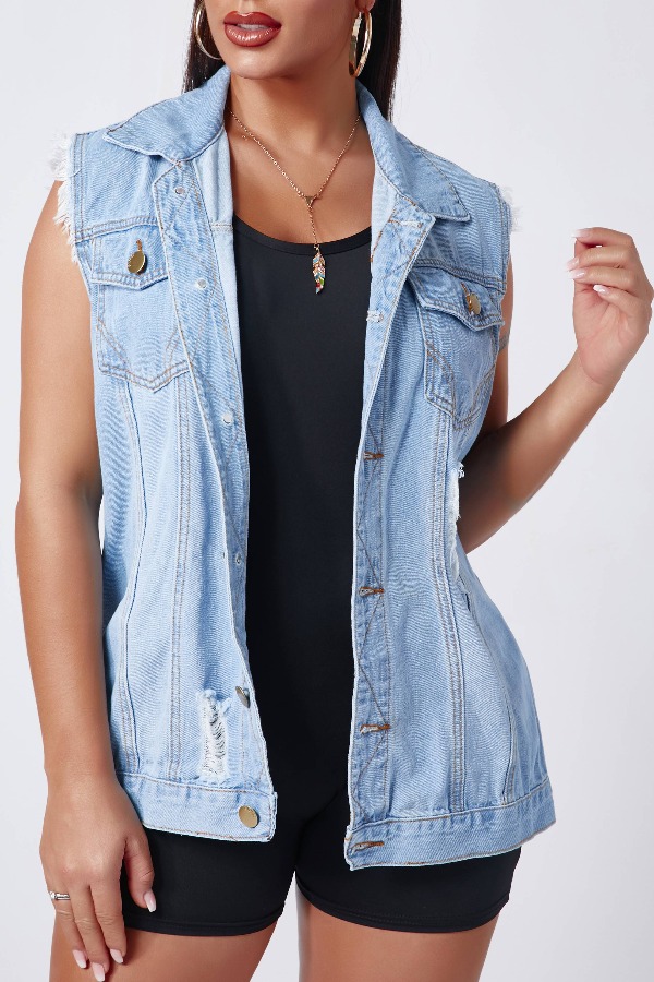 

Lovely Casual Buttons Design Blue Waistcoat