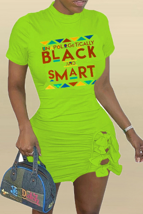 

Lovely Casual Letter Print Green Mini Dress