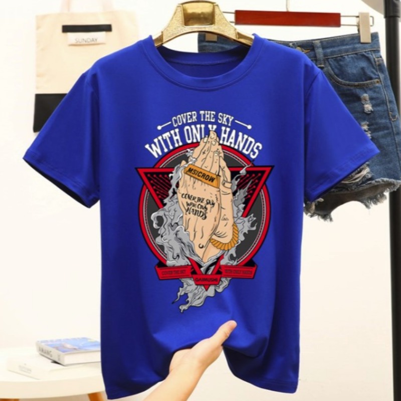 

Lovely Casual O Neck Print Blue T-shirt