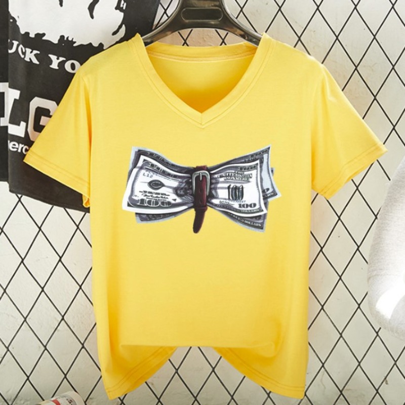 

Lovely Leisure O Neck Print Yellow T-shirt