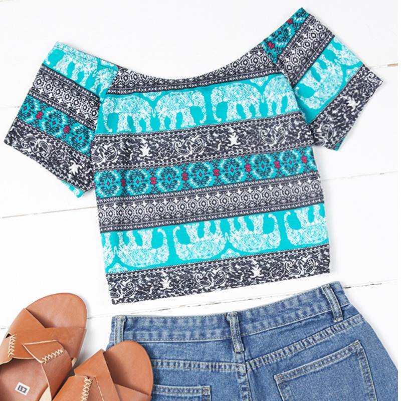 

Lovely Ethnic Print Blue T-shirt