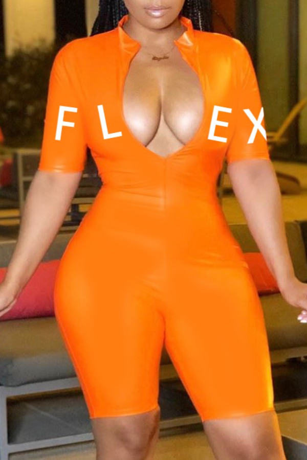 

Lovely Stylish Letter Orange One-piece Romper