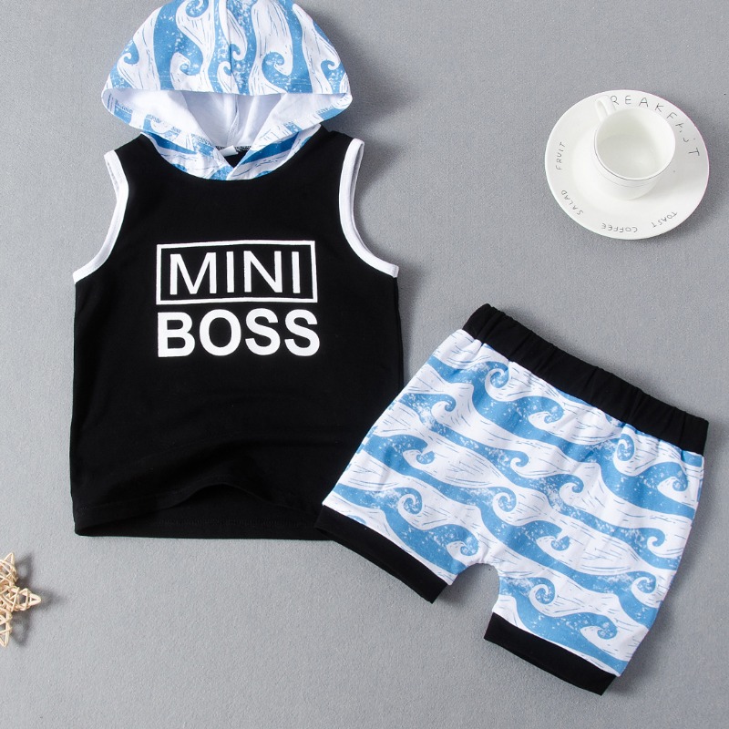 

Lovely Leisure Print Black Boy Two-piece Shorts Set