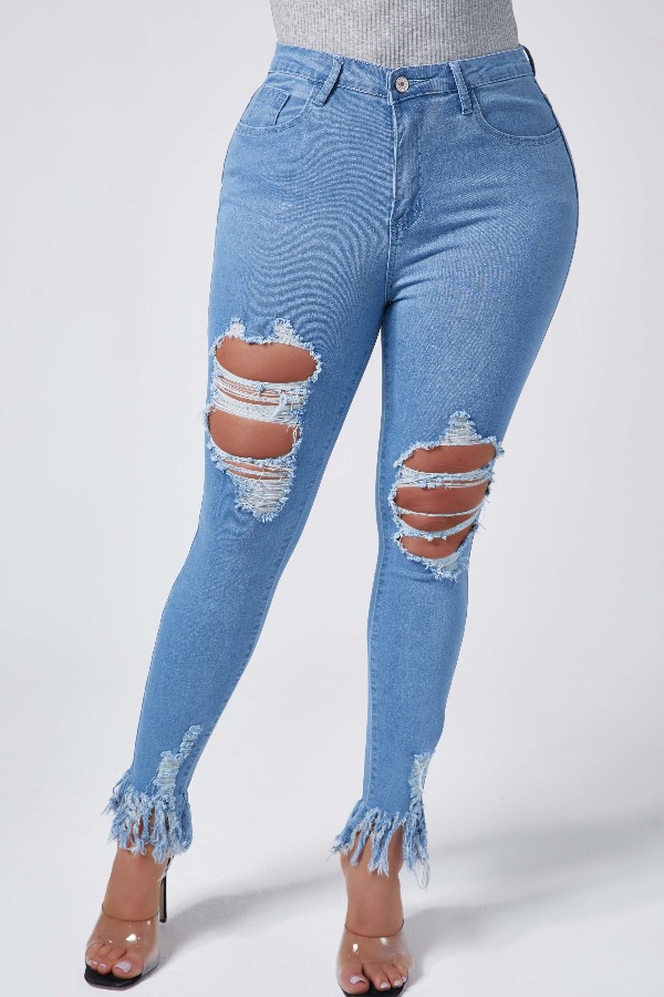 

Lovely Casual Hollow-out Blue Jeans