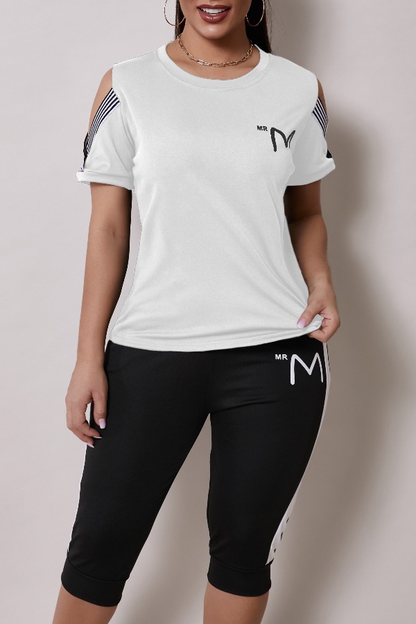 

Lovely Casual Hollow-out White Two-piece Pants Set