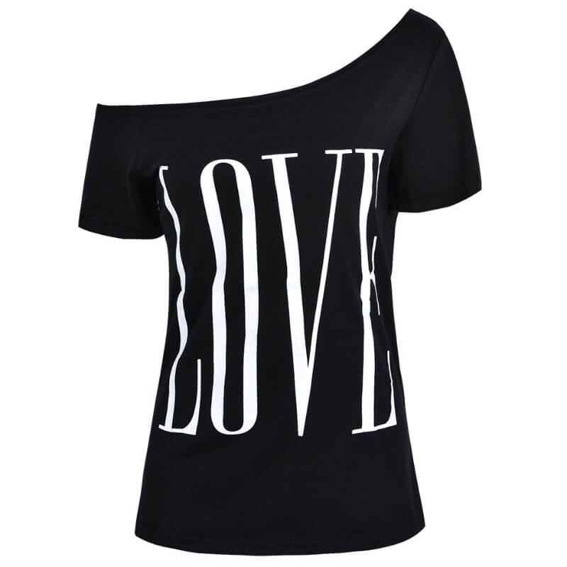 Lovely Leisure O Neck Letter Black T shirt T shirt Top LovelyWholesale 